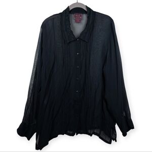 Vintage April Too Cornell Blouse Button Down Sheer Black Rayon Size Large READ